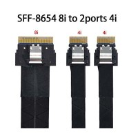 SFF-8654 8i 74Pin Slimline SAS Male to Dual 4i 38Pin Male Cable 50cm